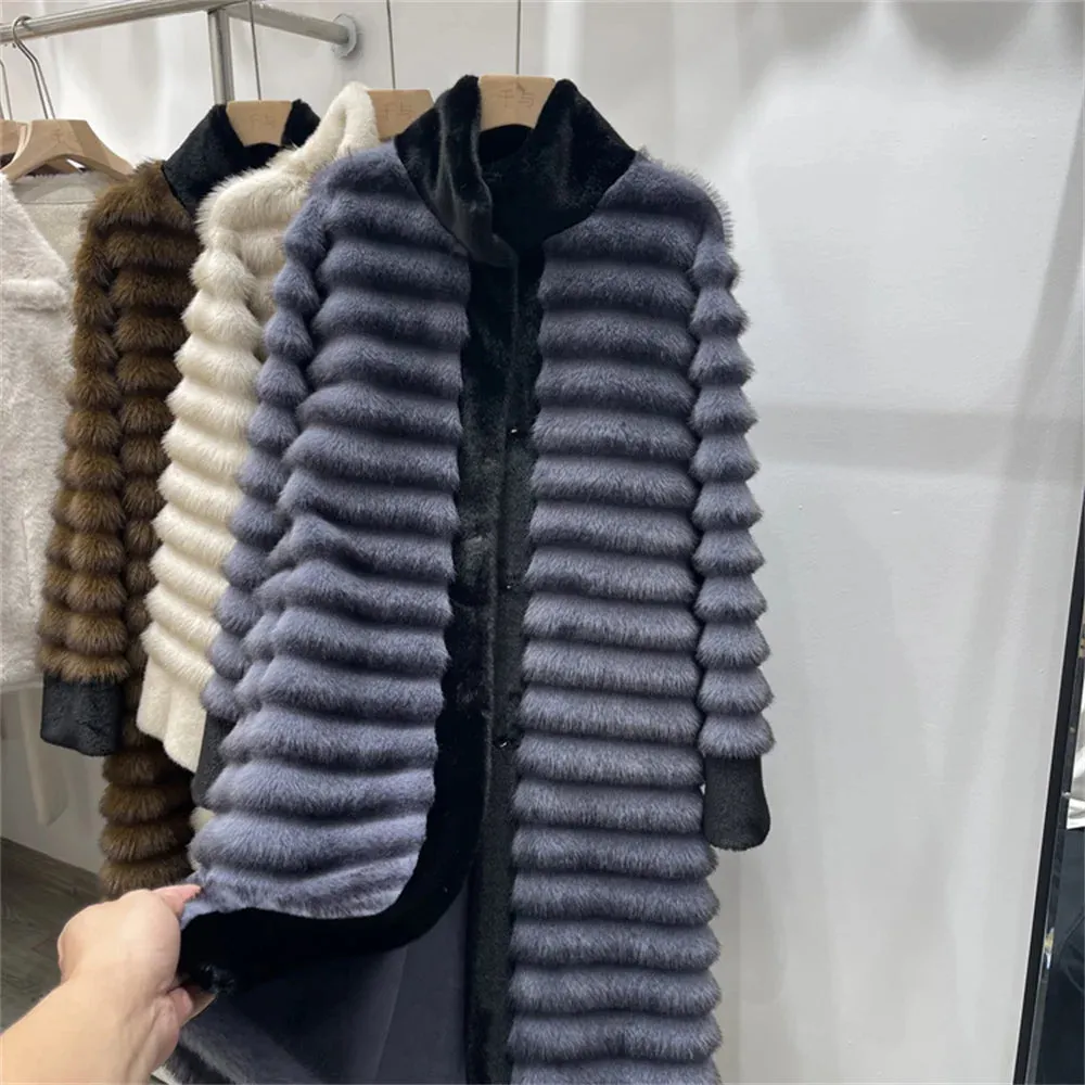 2024Winter Luxury Faux Mink Fur Coat Women Iconic Brand Long Outerwear Jacket Fashion Fluffy Fur Coat Street Style Warm Overcoat
