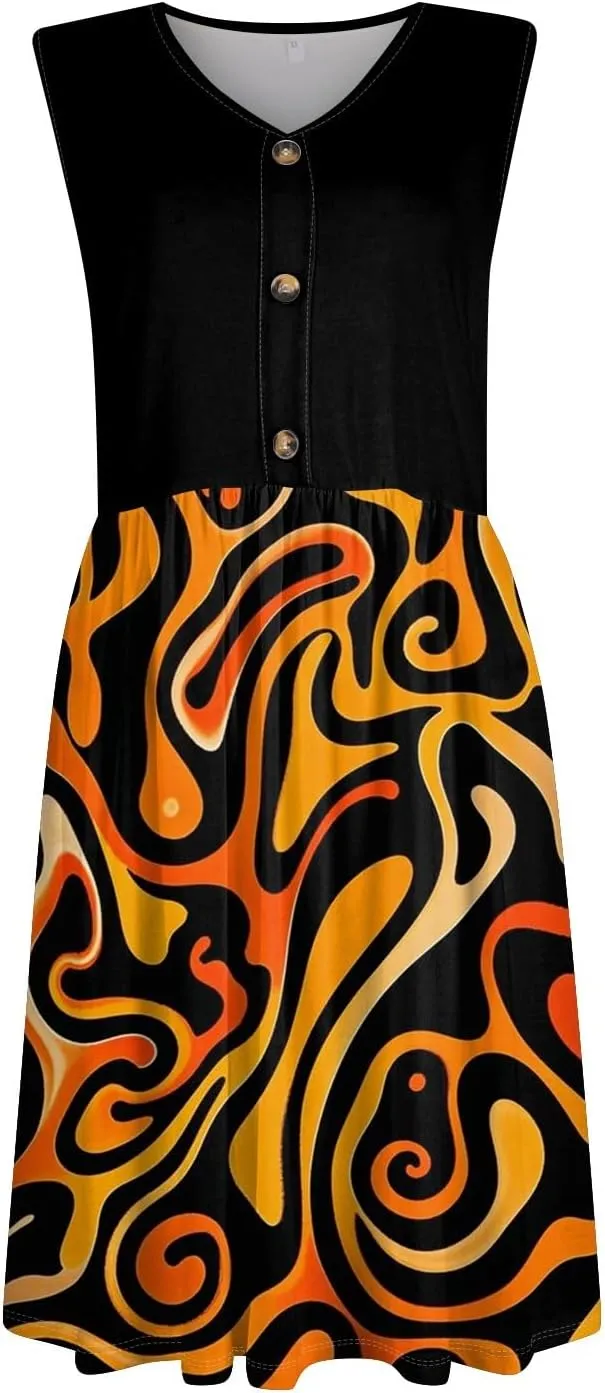 2025 Women Stripes Summer Dresses Beach Vacation Clothes with Pockets Wear Swing Button Down Midi Sundress Sleeveless