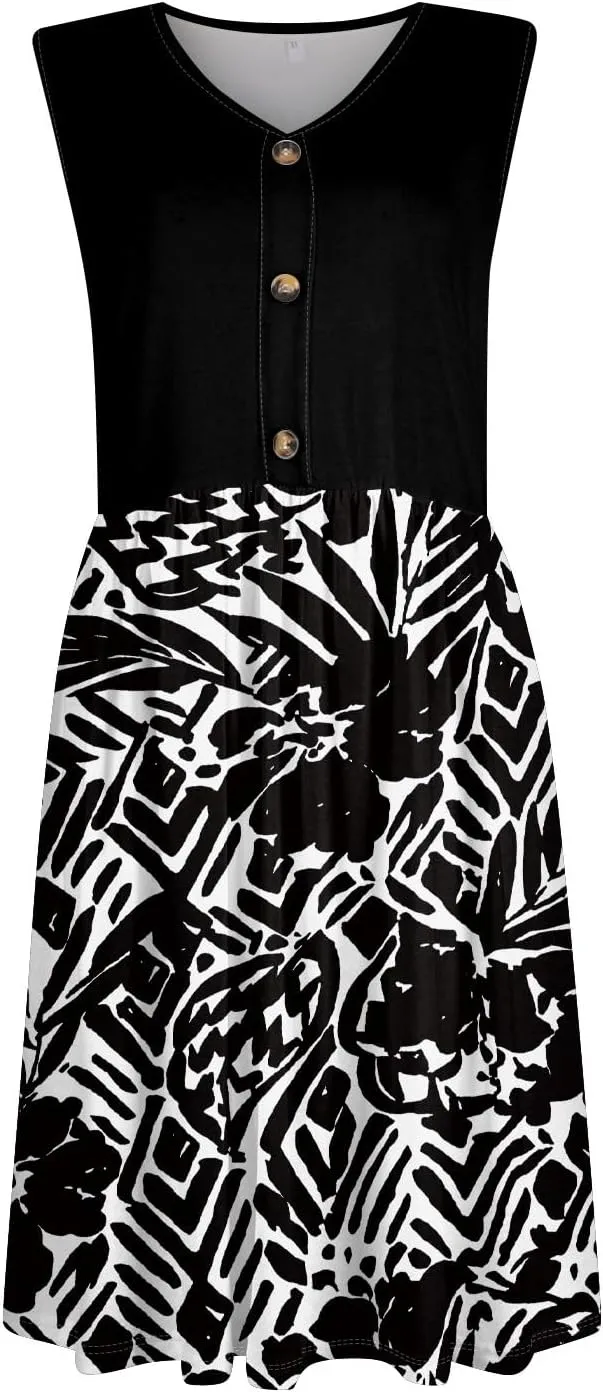2025 Women Stripes Summer Dresses Beach Vacation Clothes with Pockets Wear Swing Button Down Midi Sundress Sleeveless
