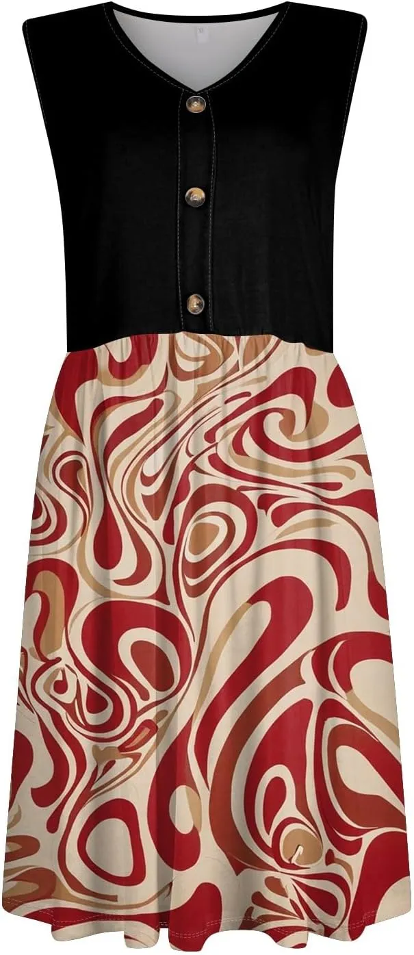 2025 Women Stripes Summer Dresses Beach Vacation Clothes with Pockets Wear Swing Button Down Midi Sundress Sleeveless