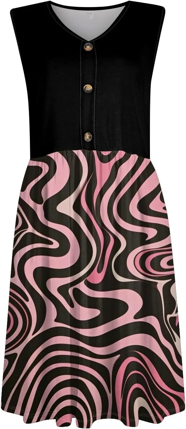 2025 Women Stripes Summer Dresses Beach Vacation Clothes with Pockets Wear Swing Button Down Midi Sundress Sleeveless