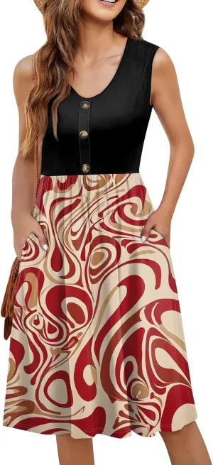 2025 Women Stripes Summer Dresses Beach Vacation Clothes with Pockets Wear Swing Button Down Midi Sundress Sleeveless