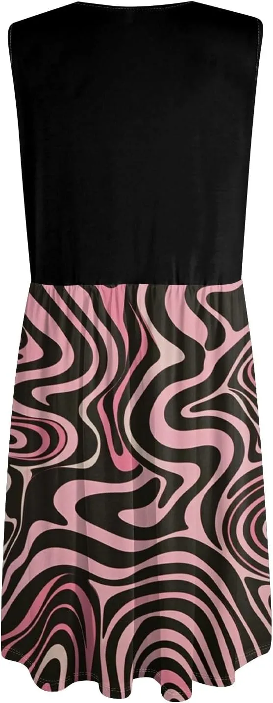 2025 Women Stripes Summer Dresses Beach Vacation Clothes with Pockets Wear Swing Button Down Midi Sundress Sleeveless