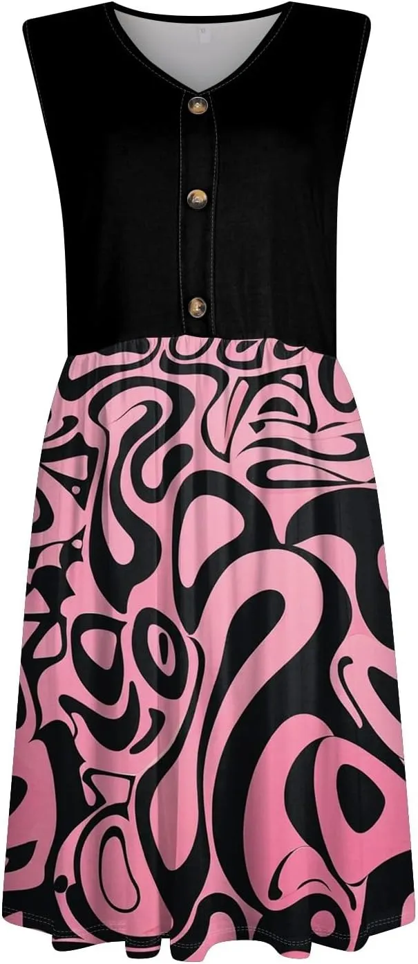 2025 Women Stripes Summer Dresses Beach Vacation Clothes with Pockets Wear Swing Button Down Midi Sundress Sleeveless