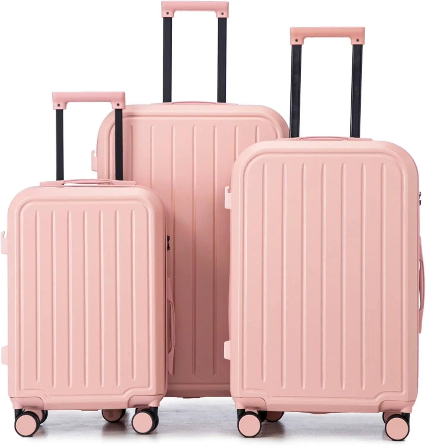 3 - Piece ABS Spinner Wheel Carry - on Luggage Set with Cup Holder and USB Port, Featuring Durable Waterproof Design, Ergonomic Handle, and Modern Appearance (Pink)