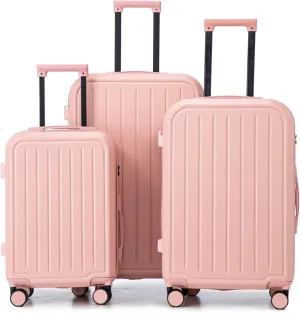 3 - Piece ABS Spinner Wheel Carry - on Luggage Set with Cup Holder and USB Port, Featuring Durable Waterproof Design, Ergonomic Handle, and Modern Appearance (Pink)