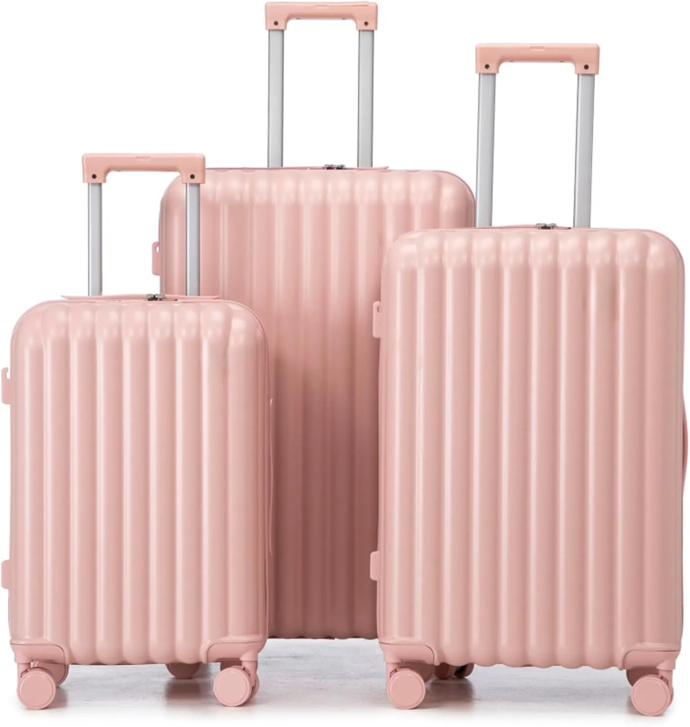 3 - Piece ABS Spinner Wheel Carry - on Luggage Set with Cup Holder, USB Port, and Phone Holder, Featuring Durable Waterproof Design, Full - Capacity Interior (Pink)