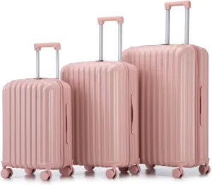 3 - Piece ABS Spinner Wheel Carry - on Luggage Set with Cup Holder, USB Port, and Phone Holder, Featuring Durable Waterproof Design, Full - Capacity Interior (Pink)