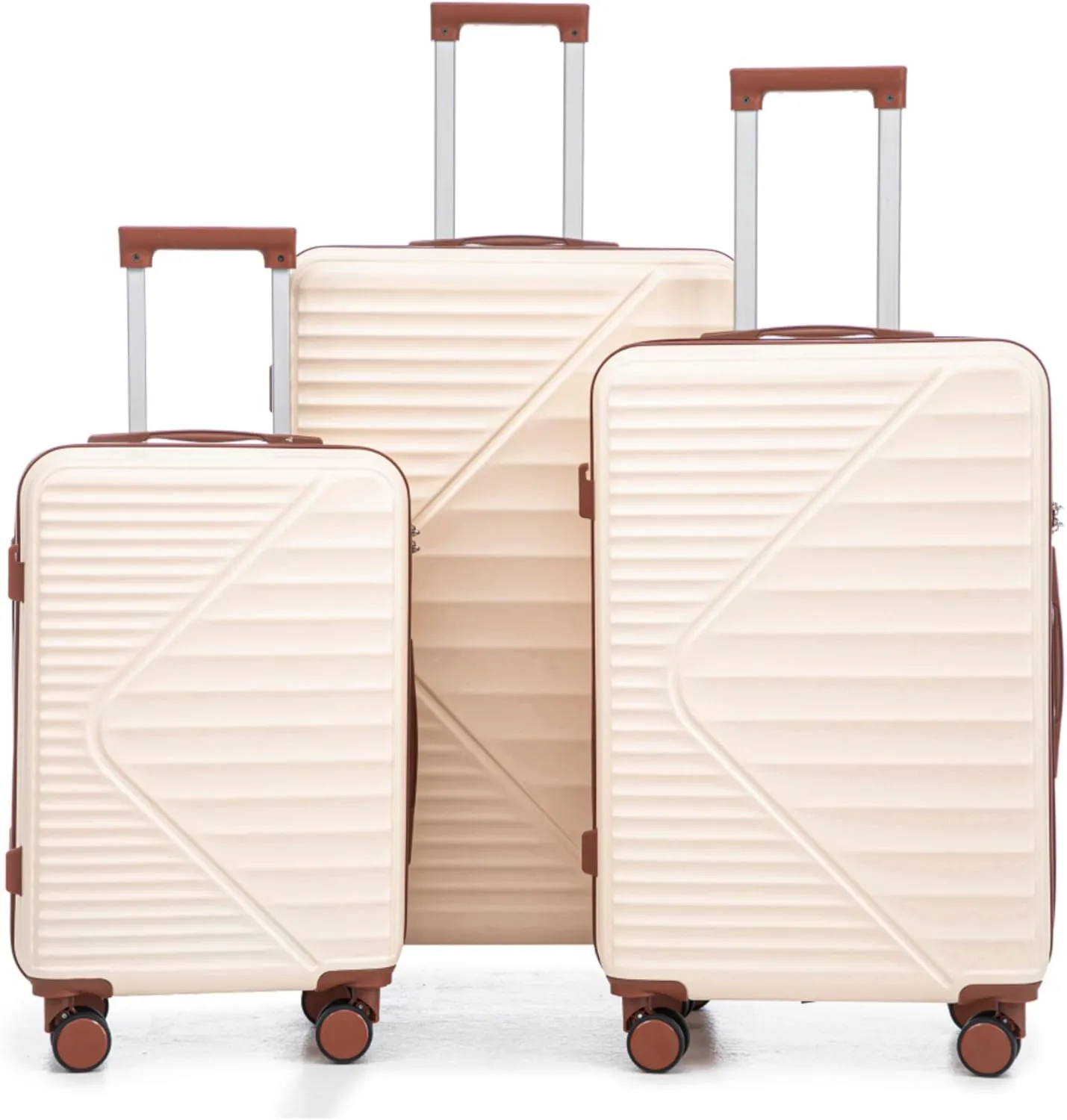 3 - Piece ABS Spinner Wheel Carry - on Luggage Set with TSA Combination Lock for Select Sizes, Featuring Durable Waterproof Design and Ergonomic Retractable Handle (Beige)