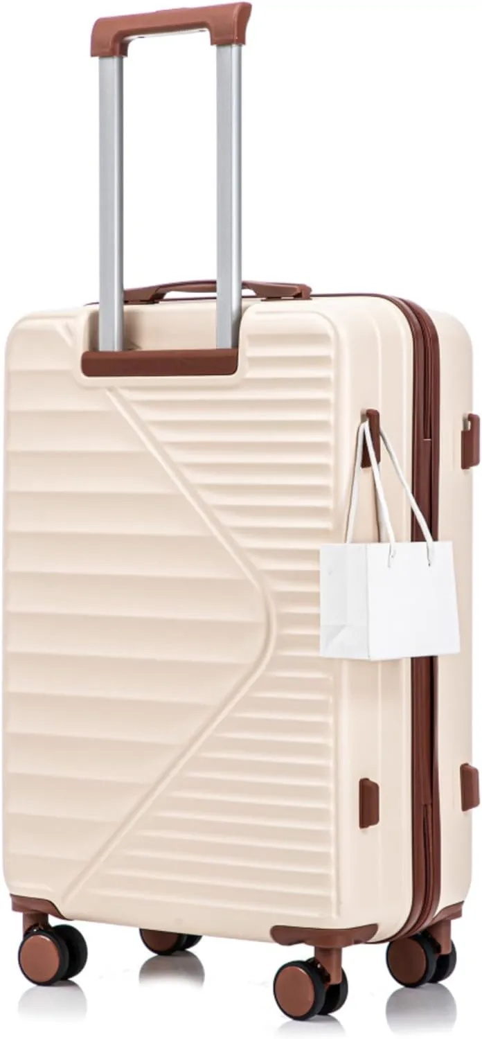 3 - Piece ABS Spinner Wheel Carry - on Luggage Set with TSA Combination Lock for Select Sizes, Featuring Durable Waterproof Design and Ergonomic Retractable Handle (Beige)