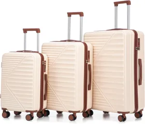 3 - Piece ABS Spinner Wheel Carry - on Luggage Set with TSA Combination Lock for Select Sizes, Featuring Durable Waterproof Design and Ergonomic Retractable Handle (Beige)