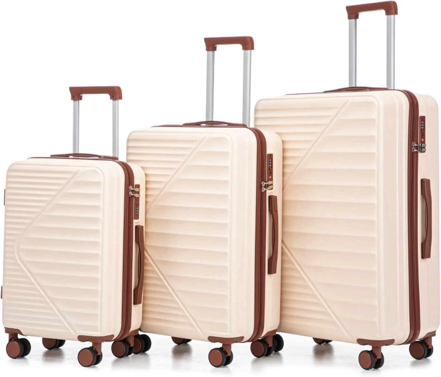 3 - Piece ABS Spinner Wheel Carry - on Luggage Set with TSA Combination Lock for Select Sizes, Featuring Durable Waterproof Design and Ergonomic Retractable Handle (Beige)