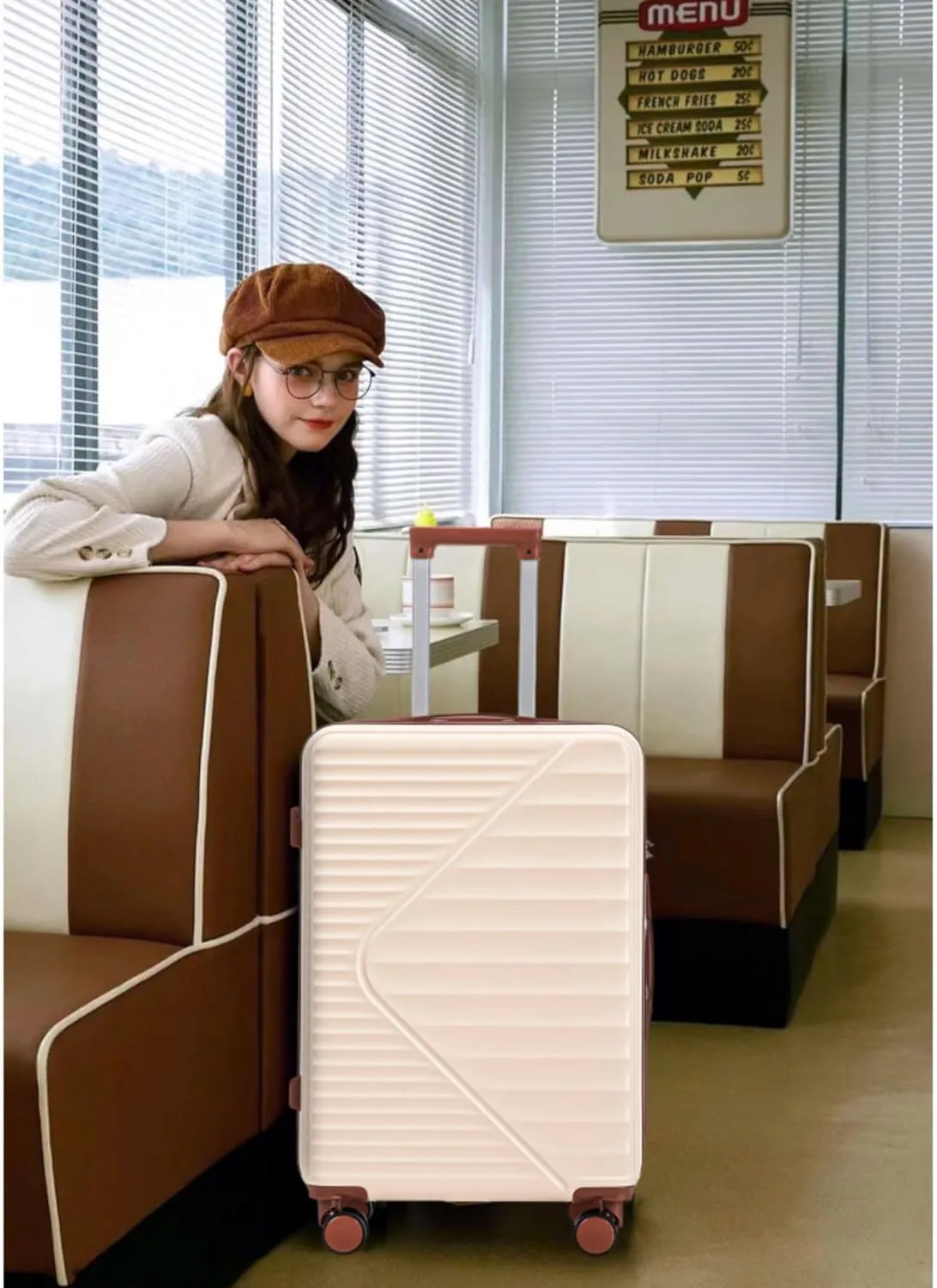 3 - Piece ABS Spinner Wheel Carry - on Luggage Set with TSA Combination Lock for Select Sizes, Featuring Durable Waterproof Design and Ergonomic Retractable Handle (Beige)