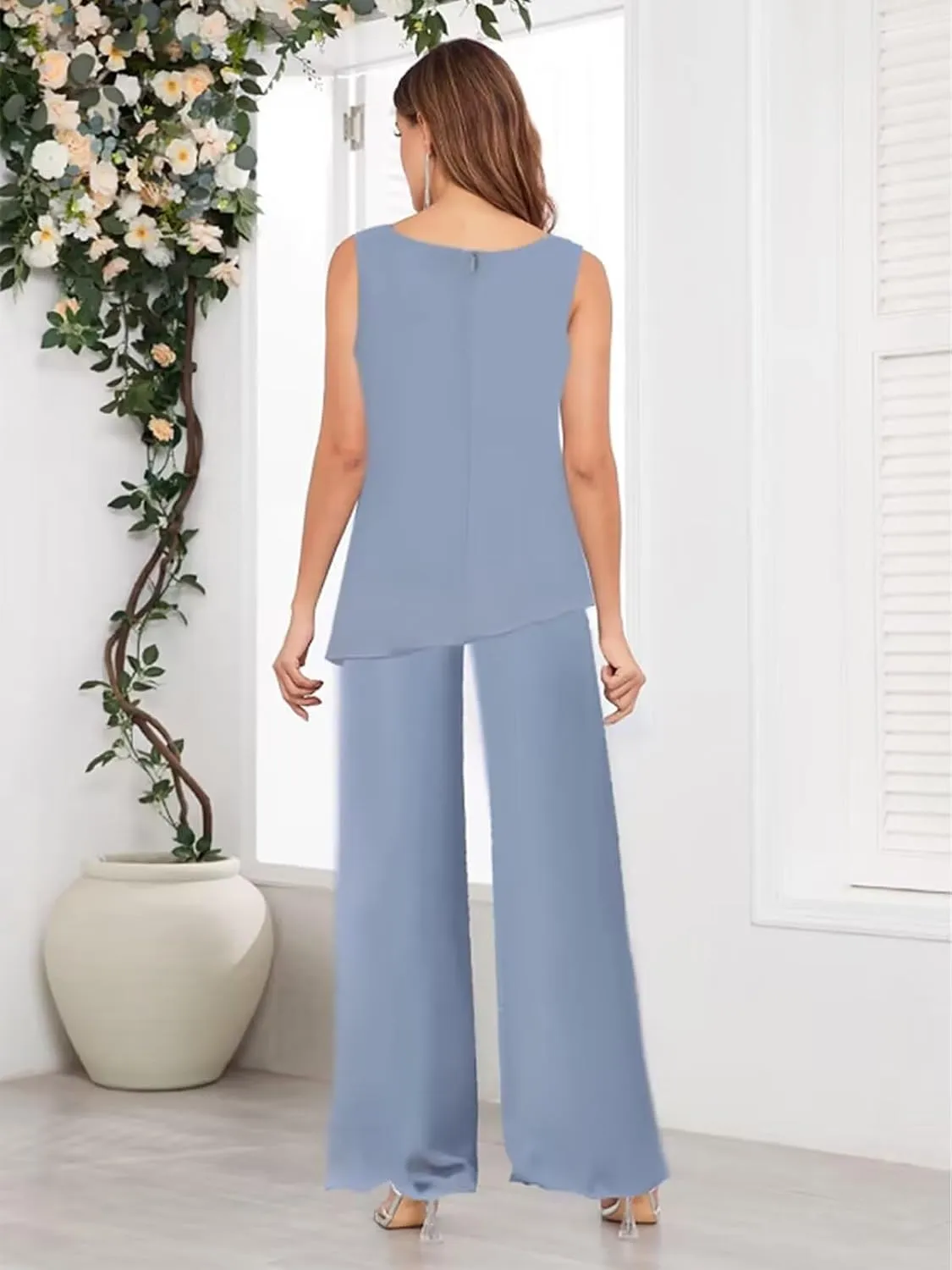 3 Pieces Mother of The Bride Pant Suits for Women Dressy Long Sleeve Wedding Formal Evening Outfit Set with Jacket