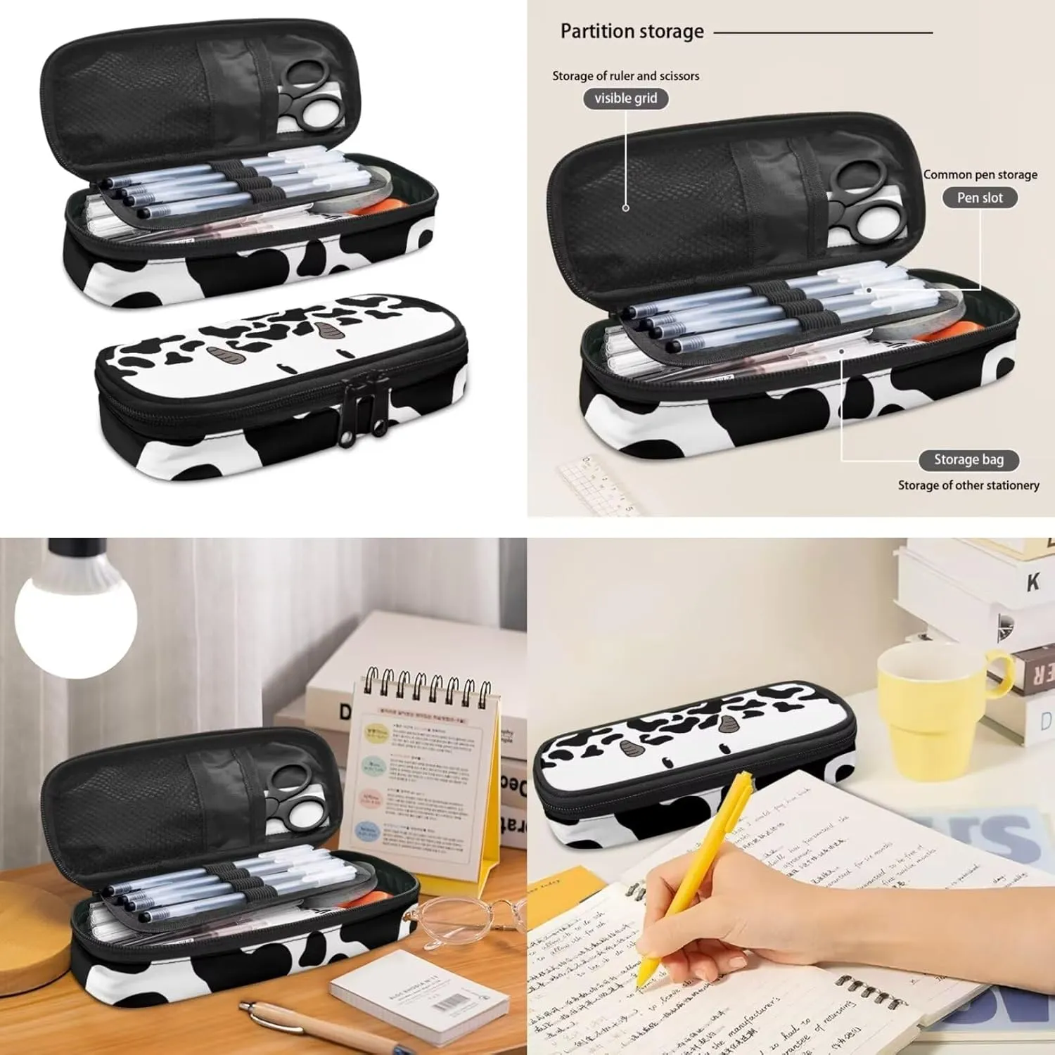 3 Pieces Teen School Backpack Set with Lunch Box Pencil Case Travel Laptop Backpack Casual Daypacks Large Capacity Adjustable Charming Cow Aesthetic