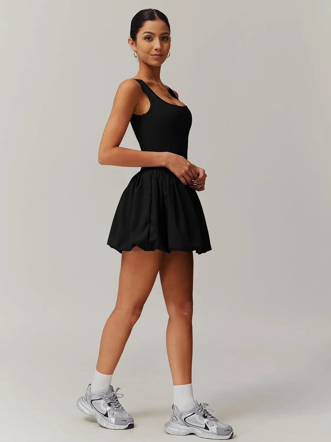 ABOCIW Womens Bubble Tennis Dress Squre Neck Sleeveless Workout Golf Athletic Dress Built in Bra & Shorts with Pockets