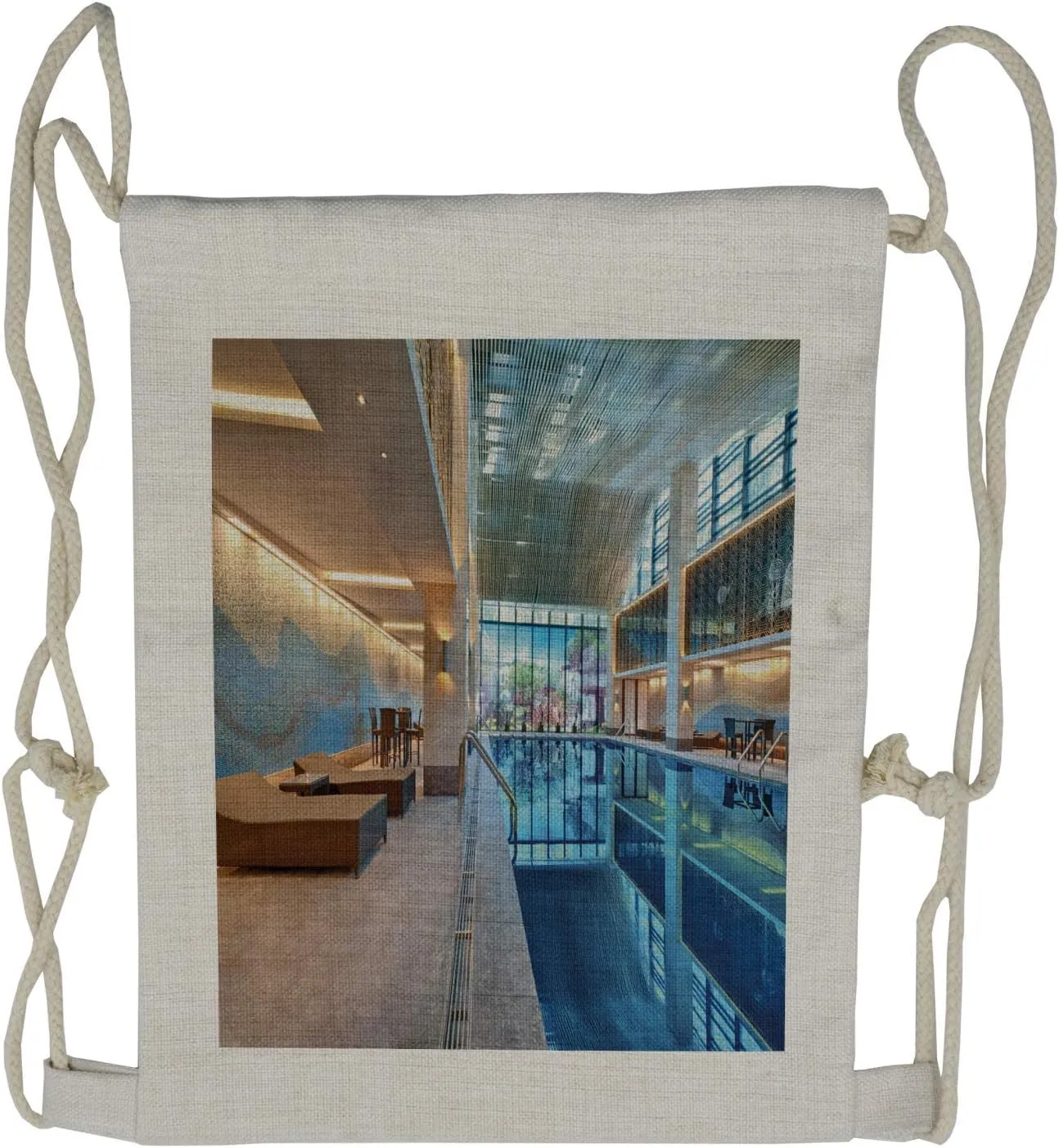 Ambesonne Spa Drawstring Backpack, Calming Relaxing Pool Seats, Sackpack Bag