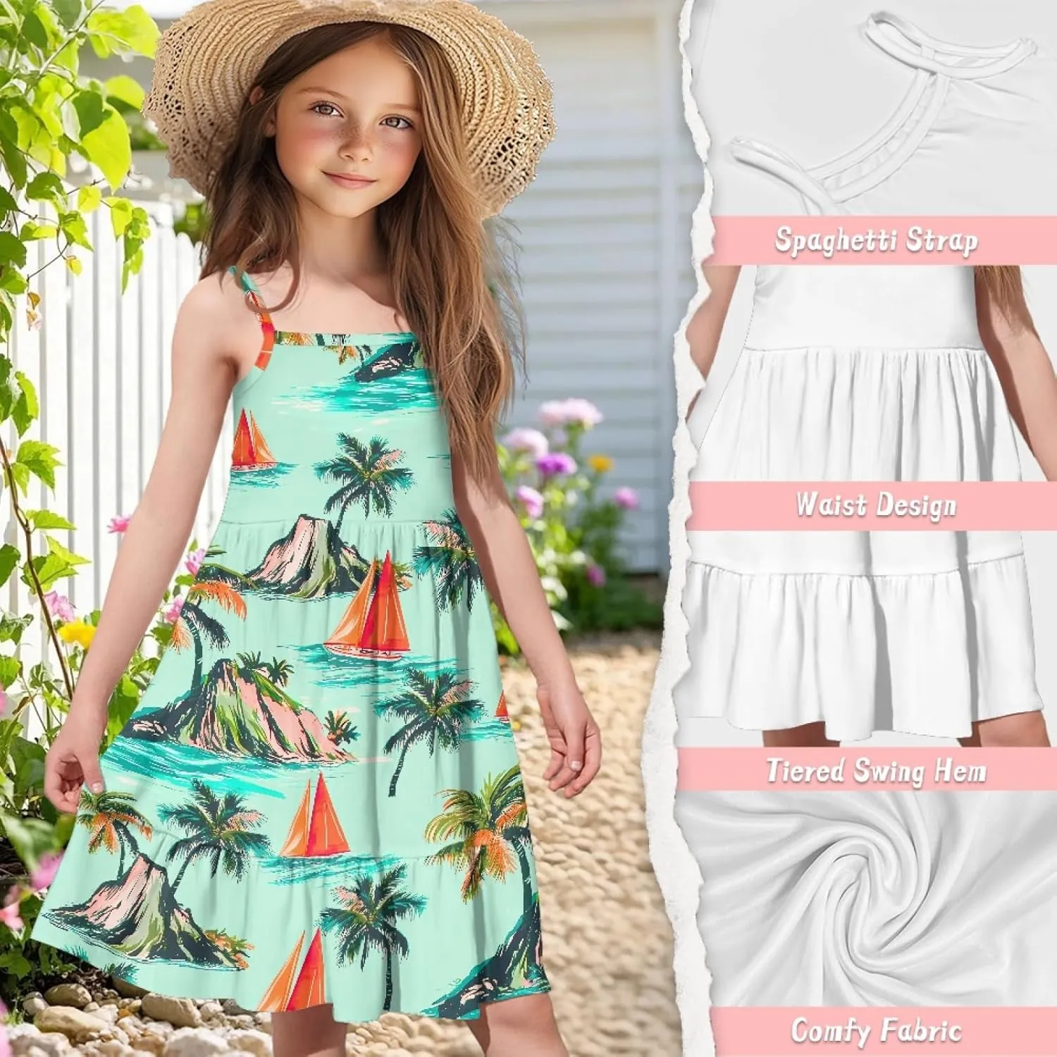 AmzPrint Hawaiian Dresses for Mom and Daughters Summer Cute Kawaii Sundress