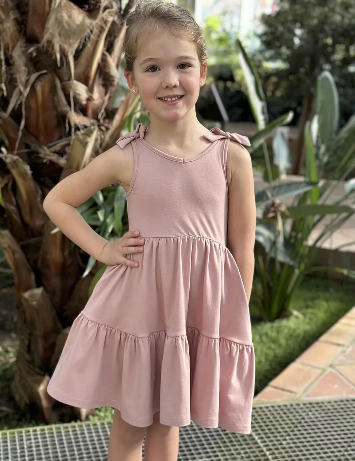 Arshiner Toddler Girl Summer Dress Little Girls Casual Beach Party Bowknot Sling Sundress with Pocket 1-7t
