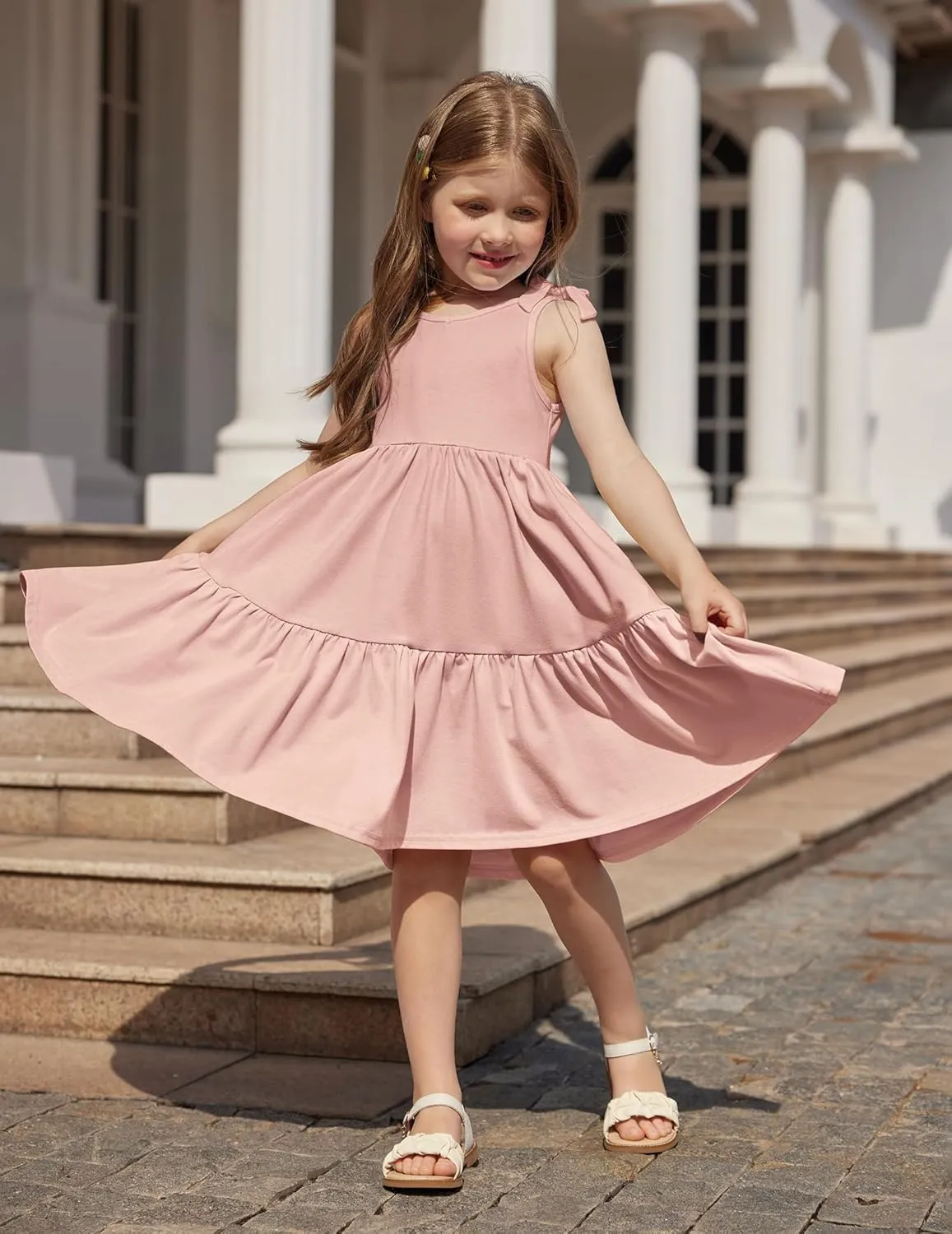 Arshiner Toddler Girl Summer Dress Little Girls Casual Beach Party Bowknot Sling Sundress with Pocket 1-7t