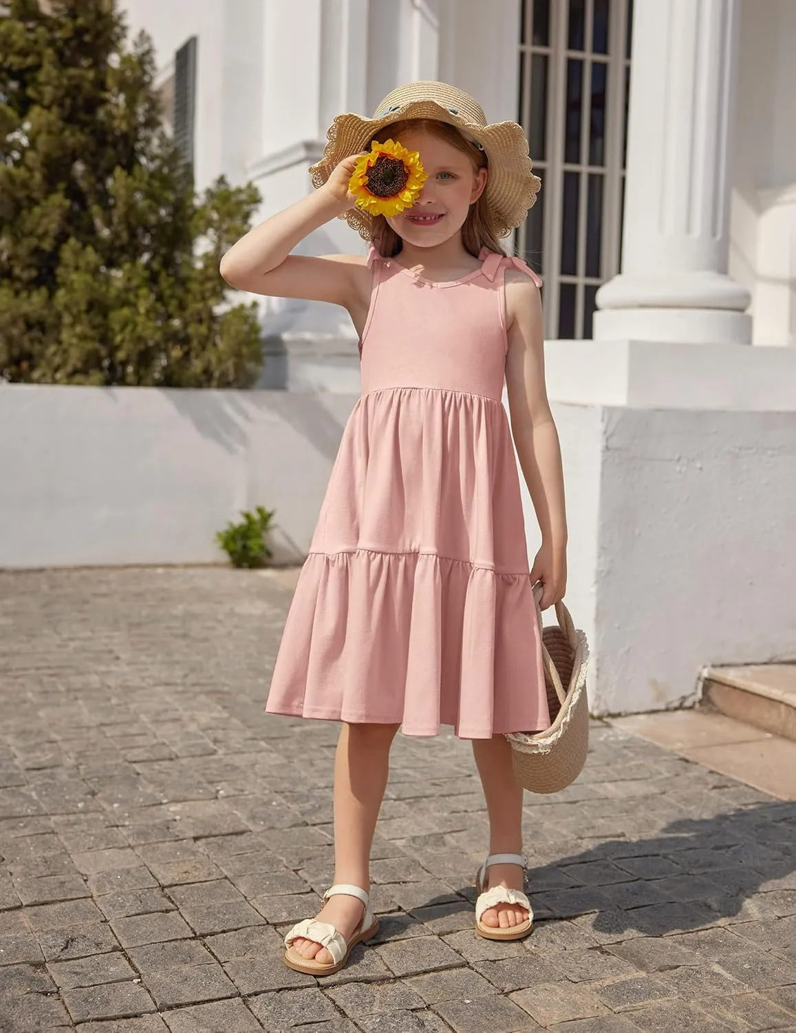 Arshiner Toddler Girl Summer Dress Little Girls Casual Beach Party Bowknot Sling Sundress with Pocket 1-7t