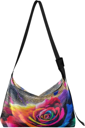 Artistic Valentines Dayl Rose Hobo Crossbody Bags for Women Leather Large Shoulder Bag Cross Body Doodle Trendy Womens Tote Bags Handbag for Travel Shopping