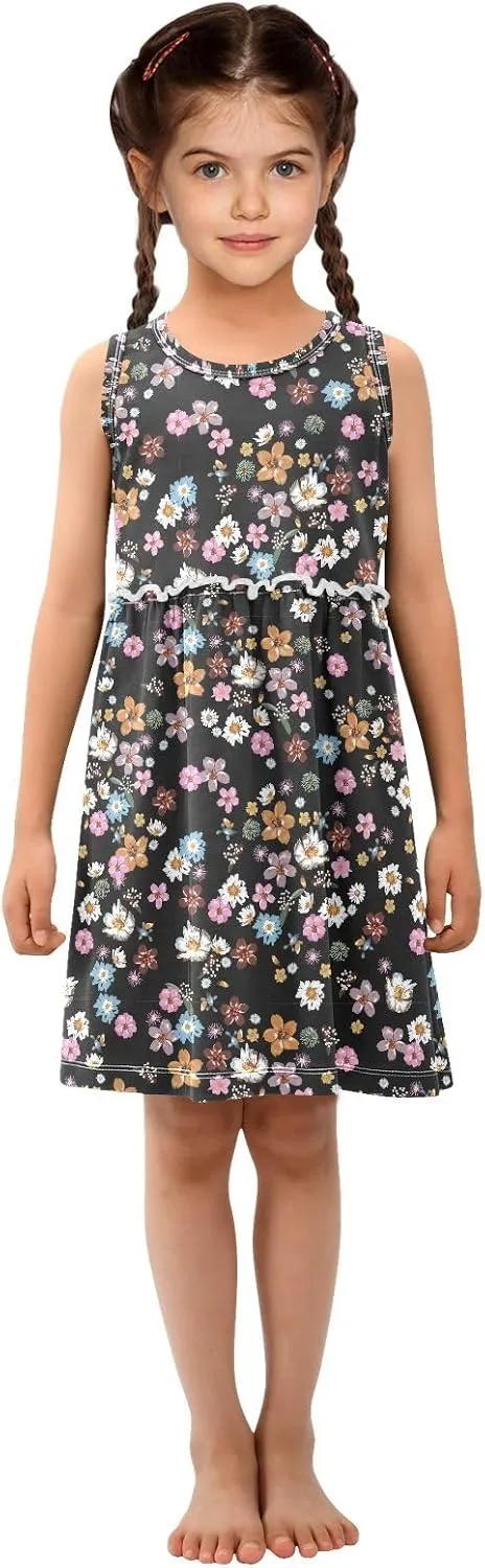 Aslsiy Toddler Girl Summer Sleeveless Dress Girls Dress Cotton Casual Beach Sundress 2-8T
