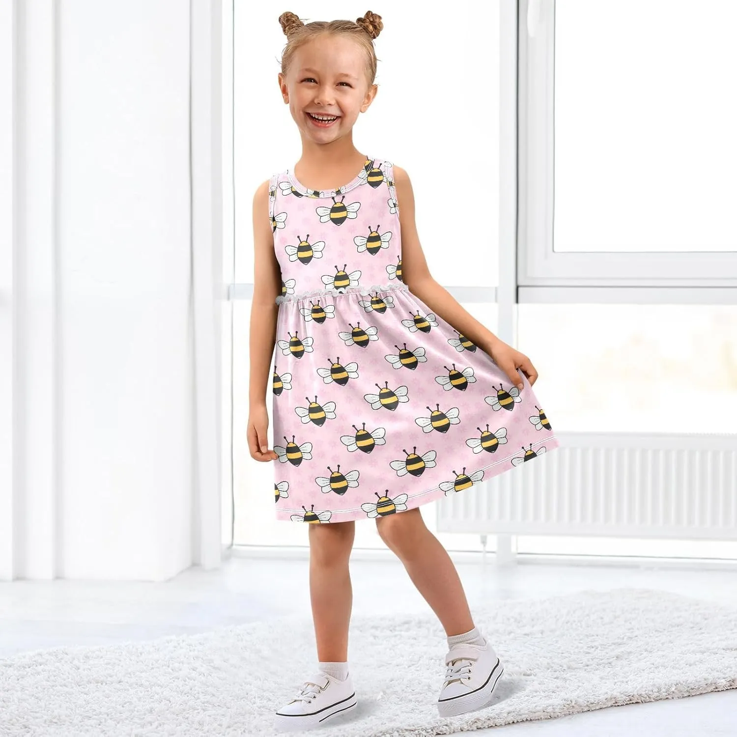 Aslsiy Toddler Girl Summer Sleeveless Dress Girls Dress Cotton Casual Beach Sundress 2-8T