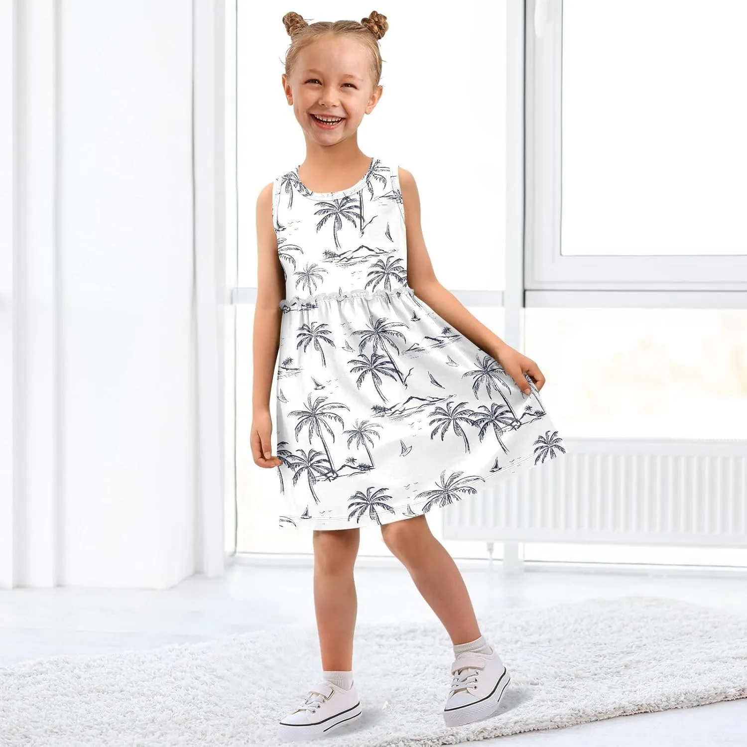 Aslsiy Toddler Girl Summer Sleeveless Dress Girls Dress Cotton Casual Beach Sundress 2-8T