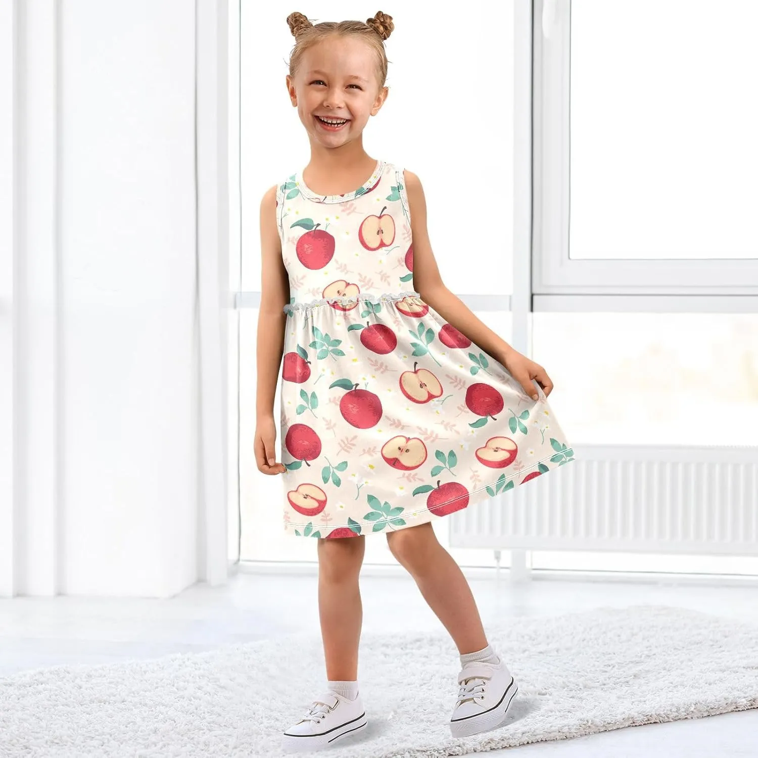 Aslsiy Toddler Girl Summer Sleeveless Dress Girls Dress Cotton Casual Beach Sundress 2-8T