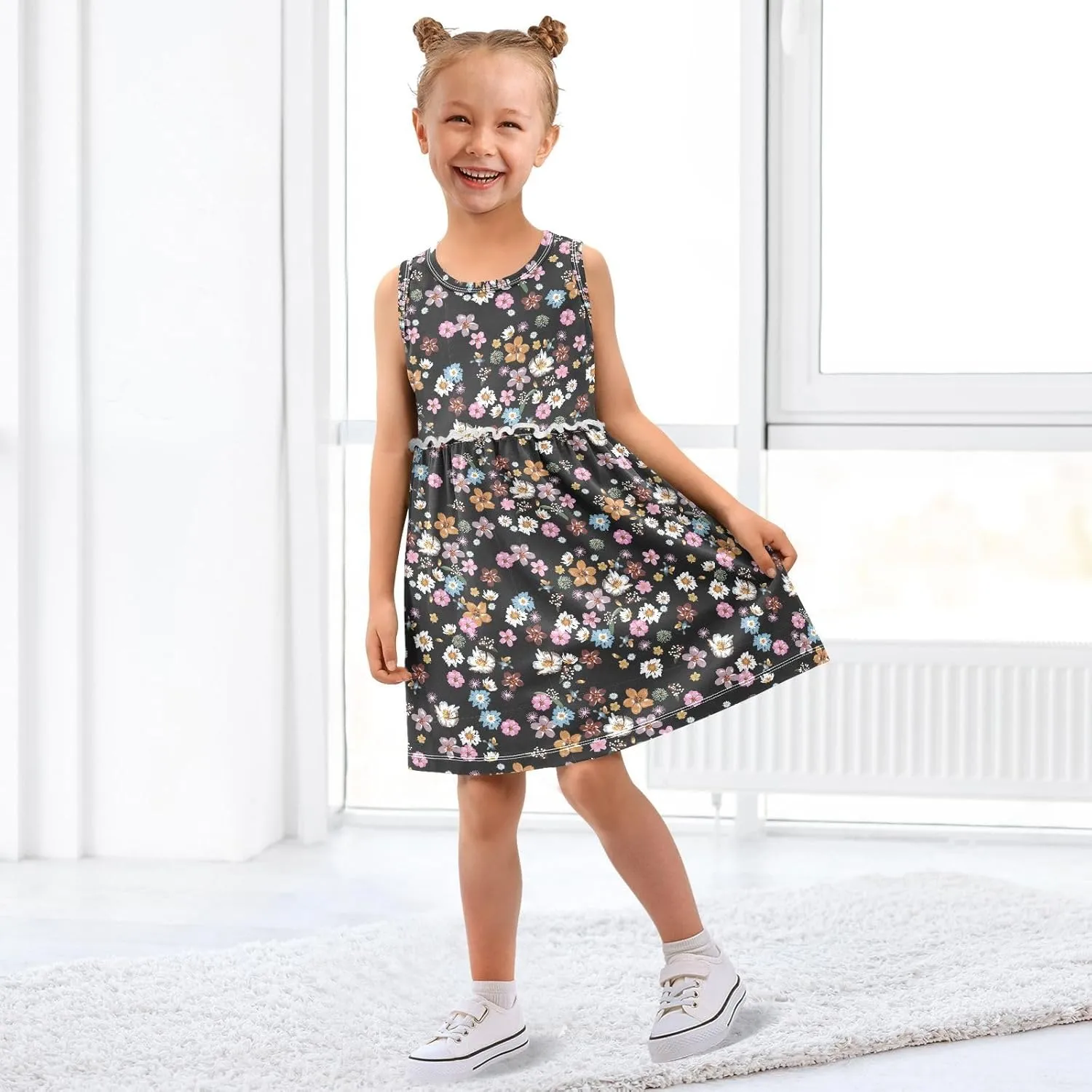 Aslsiy Toddler Girl Summer Sleeveless Dress Girls Dress Cotton Casual Beach Sundress 2-8T
