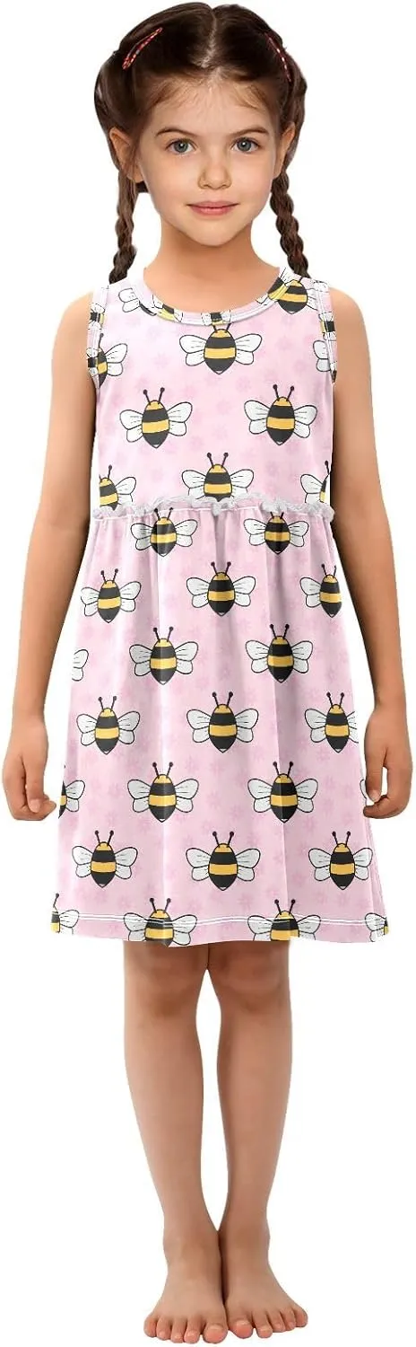 Aslsiy Toddler Girl Summer Sleeveless Dress Girls Dress Cotton Casual Beach Sundress 2-8T