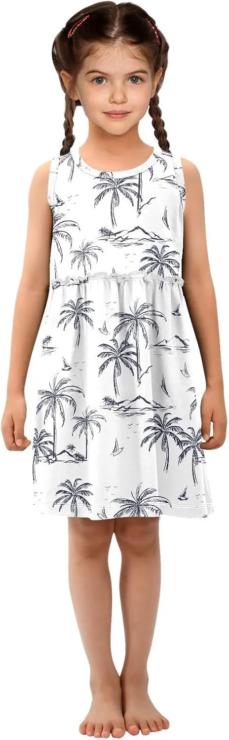 Aslsiy Toddler Girl Summer Sleeveless Dress Girls Dress Cotton Casual Beach Sundress 2-8T