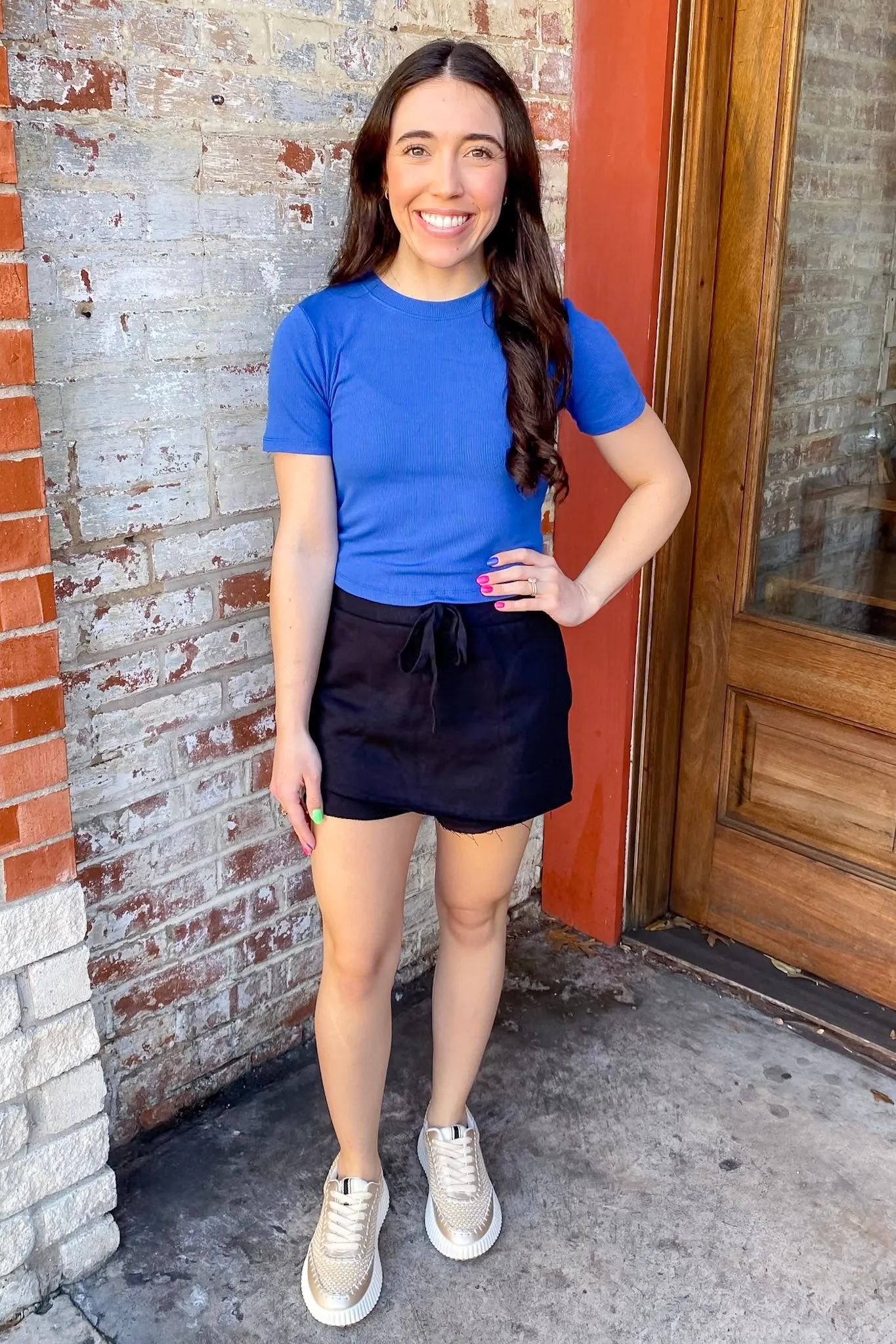 Athleisure Essential Micro Ribbed Blue Top