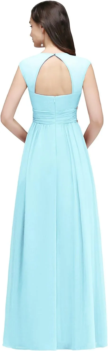 BABYONLINE D.R.E.S.S. Women's Chiffon Formal Dress A-Line V Neck Floor Length Evening Gown Long Bridesmaid Wedding Dress