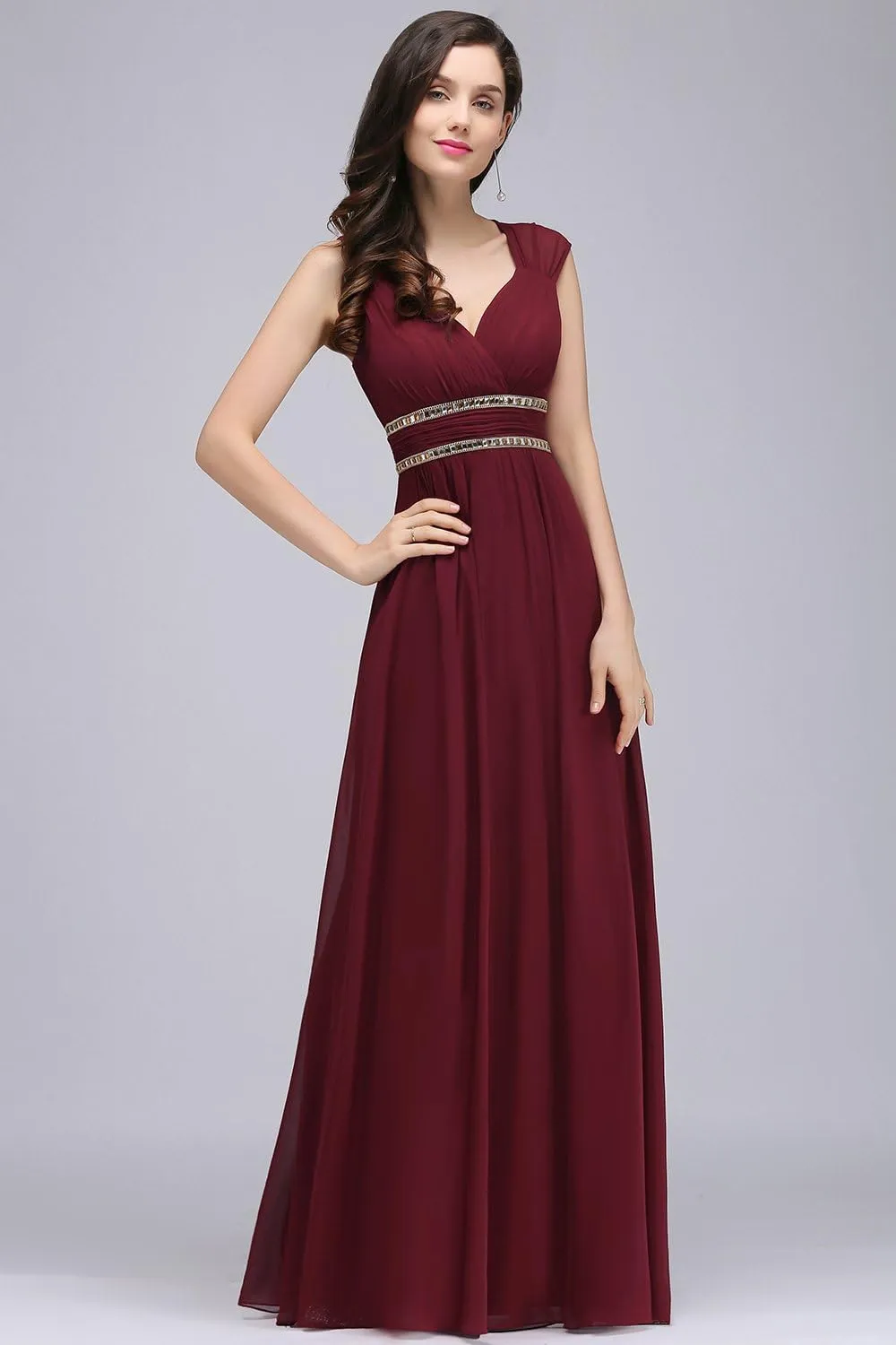 BABYONLINE D.R.E.S.S. Women's Chiffon Formal Dress A-Line V Neck Floor Length Evening Gown Long Bridesmaid Wedding Dress