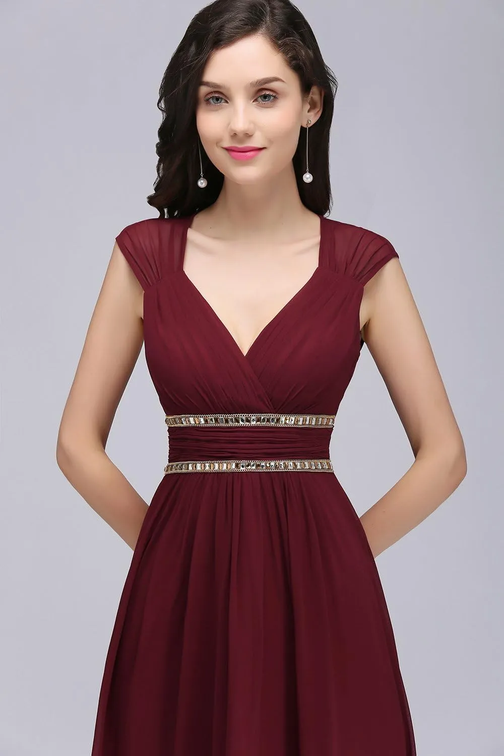 BABYONLINE D.R.E.S.S. Women's Chiffon Formal Dress A-Line V Neck Floor Length Evening Gown Long Bridesmaid Wedding Dress