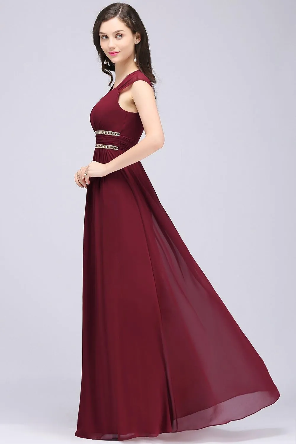 BABYONLINE D.R.E.S.S. Women's Chiffon Formal Dress A-Line V Neck Floor Length Evening Gown Long Bridesmaid Wedding Dress