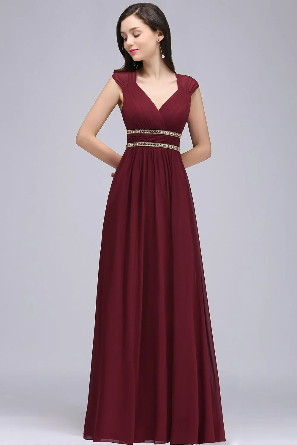 BABYONLINE D.R.E.S.S. Women's Chiffon Formal Dress A-Line V Neck Floor Length Evening Gown Long Bridesmaid Wedding Dress