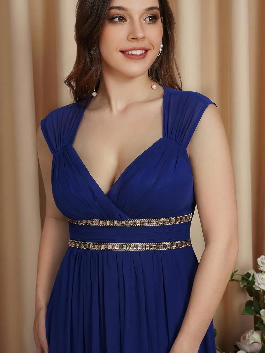 BABYONLINE D.R.E.S.S. Women's Chiffon Formal Dress A-Line V Neck Floor Length Evening Gown Long Bridesmaid Wedding Dress