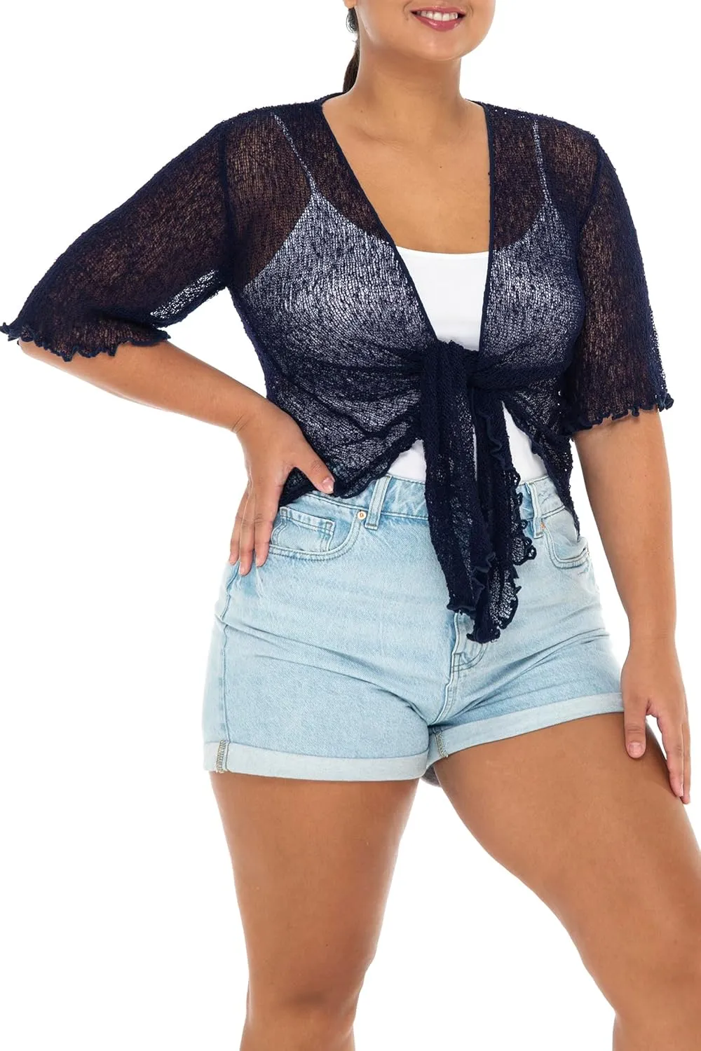 Back From Bali Womens Plus Size Shrug Short Sleeve Sheer Cardigan Lightweight Knit Bolero Arm Cover 2x 3x 4x