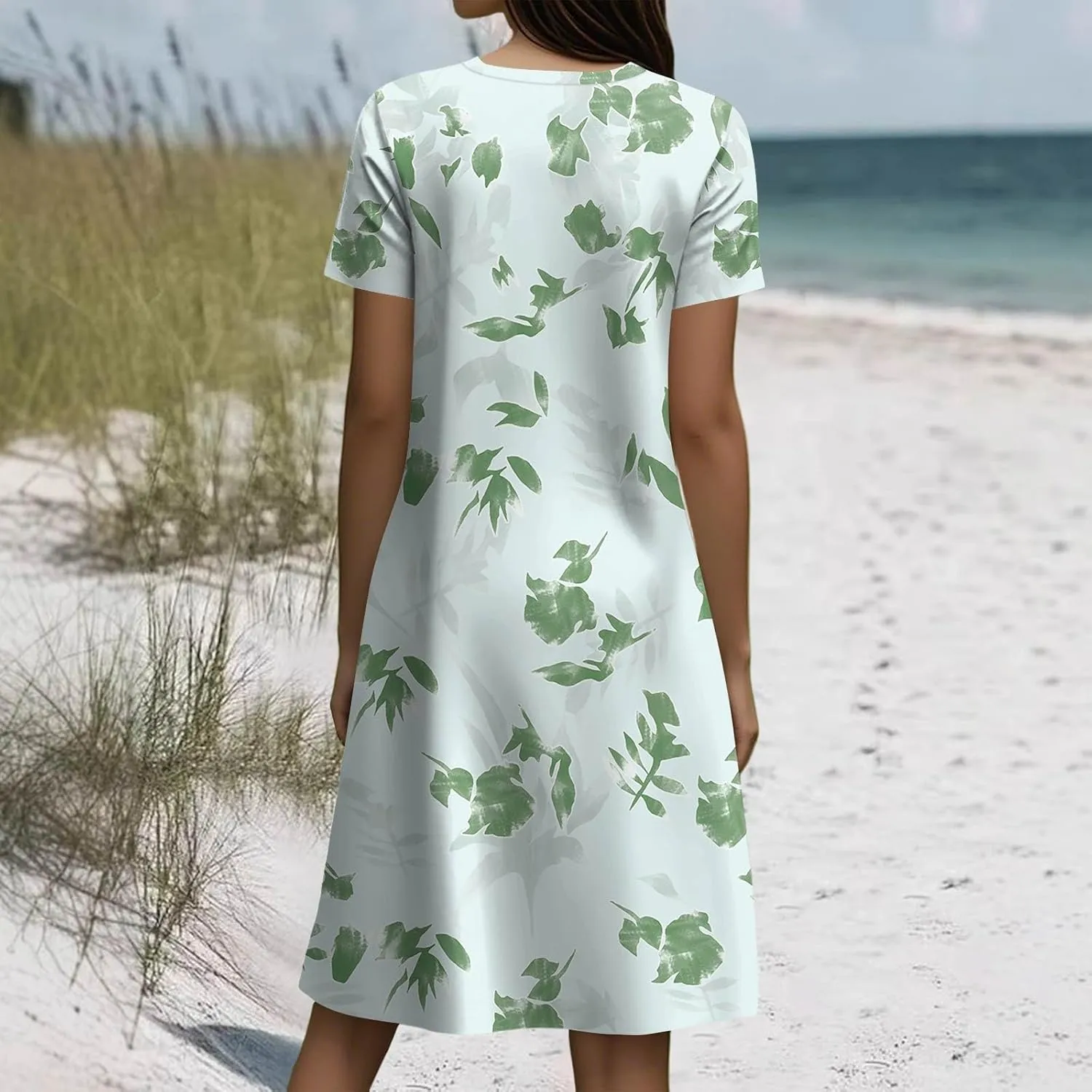 Beach Dresses for Women 2025 Vacation Casual Short Sleeve Round-Neck Floral Print Loose Resort Mini Sundress with, S-2Xl