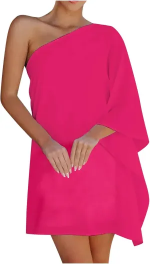 Bohemian Dress for Women, Women Casual Fashion Loose Printed One Shoulder Doll Sleeve Dress