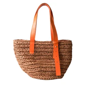 Brown Knitted Shoulder Bag, Paper Rope Woven Handbags for Women, Autumn Colored Handmade Bags for Women Trendy, That Girl Aesthetic Boho Bag