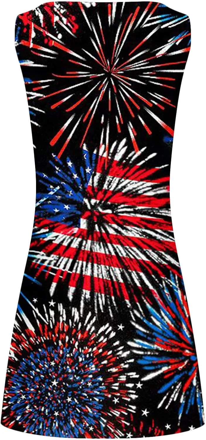 Ceboyel Womens 4Th of July Dress American Flags Sundresses Vacation Short Mini Dress Summer Causal Patriotic Clothing 2023