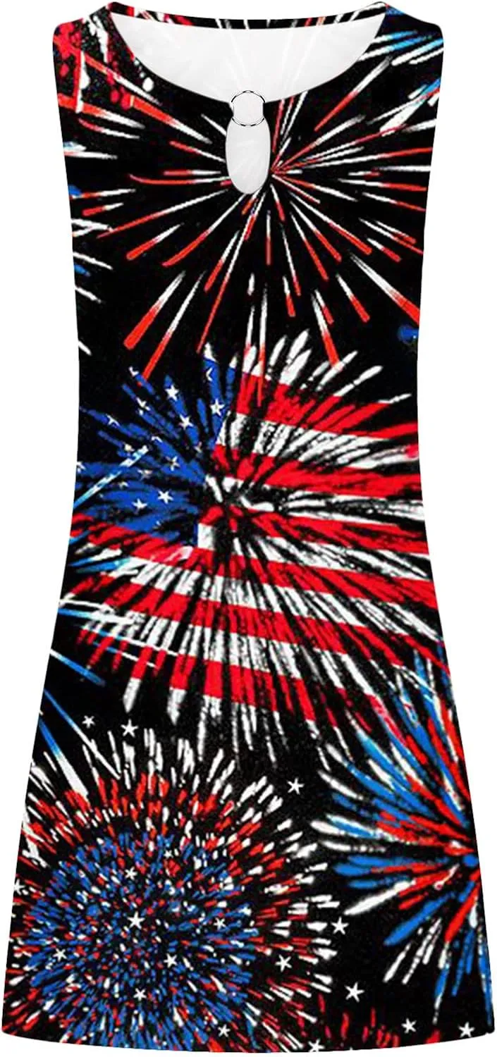 Ceboyel Womens 4Th of July Dress American Flags Sundresses Vacation Short Mini Dress Summer Causal Patriotic Clothing 2023