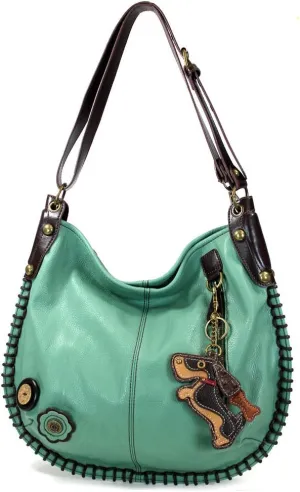 CHALA Charming Convertible Hobo/xbody Bag (Teal) (Wiener Dog)