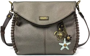 CHALA Charming Crossbody Bag Shoulder Handbag With Flap Top and Zipper Navy/Pewter