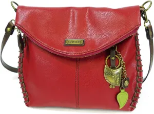 Chala Charming Crossbody Bag with Zipper Flap Top and Metal Chain - Burgundy