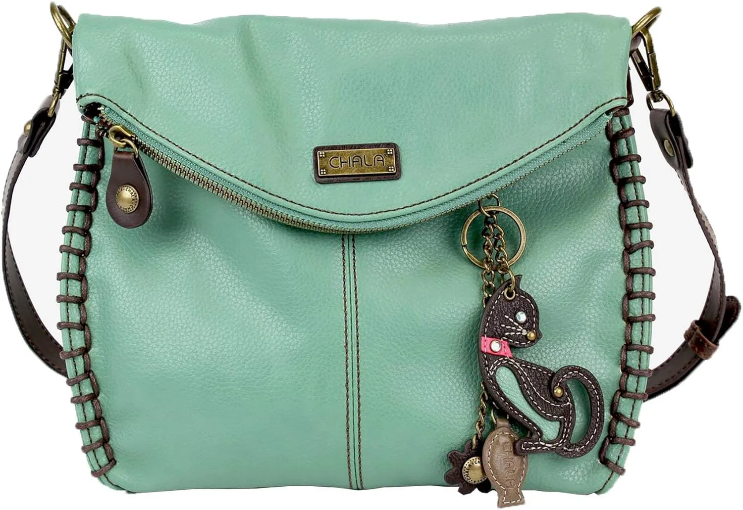 CHALA Charming Flap and Zipper Cross-Body Purse or Shoulder Handbag with Keyfob -Teal